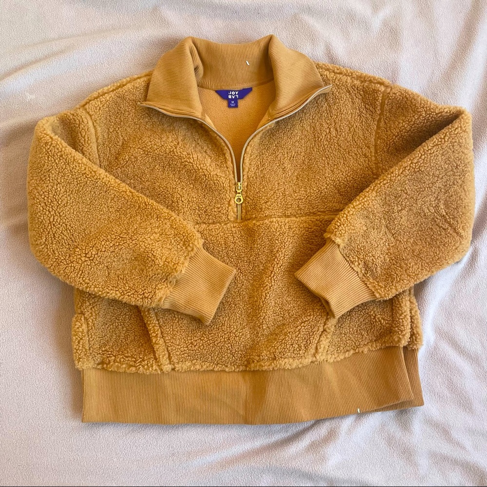 Joy Lab 1/4 Quarter Zipp Tan Teddy Sweater